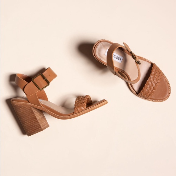 Steve Madden Cadence Leather Heeled Sandal (Cognac) - Picture 1 of 14